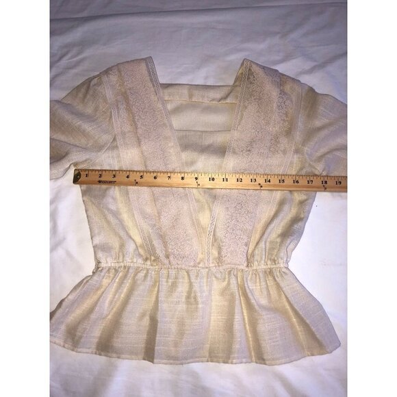 Vintage Set Top Skirt Size S Cream Lace Long Sleeve 80"s Cottagecore Modest USA - Picture 7 of 12